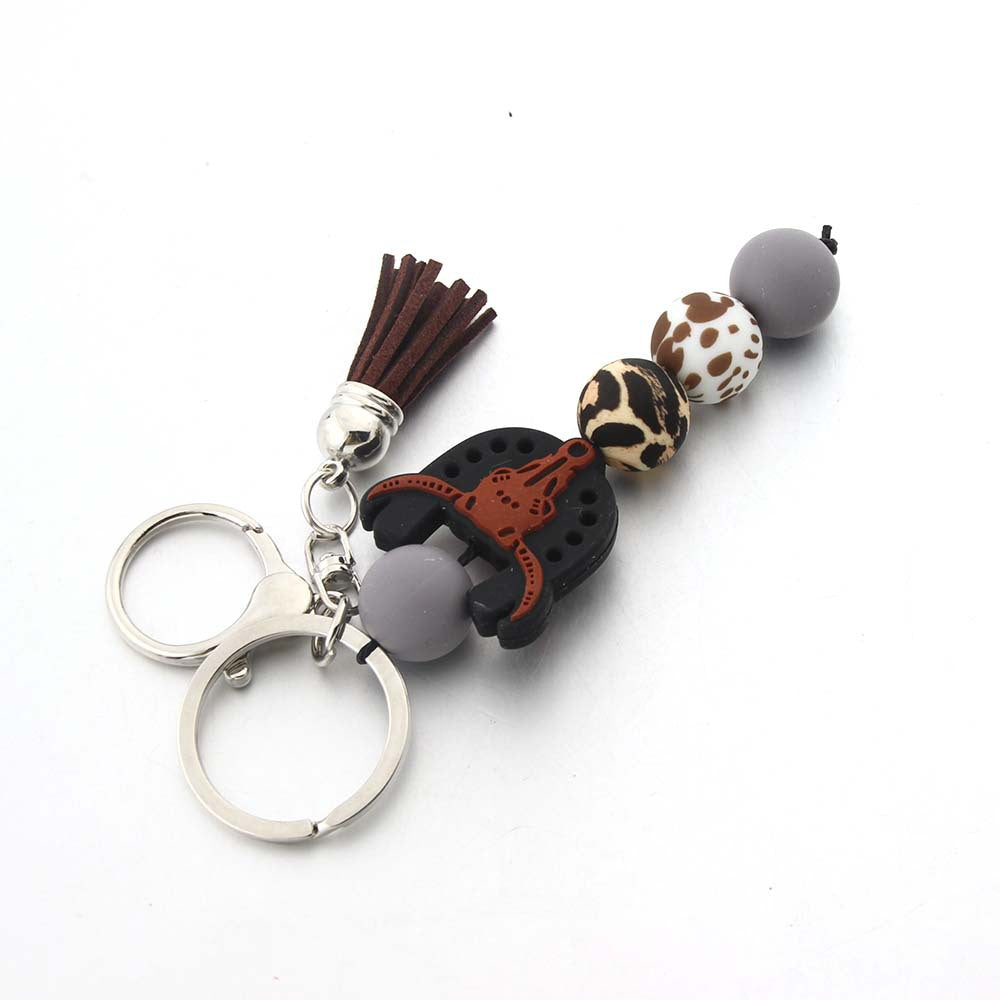Wholesale Western Style Cow Head Beaded Keychain